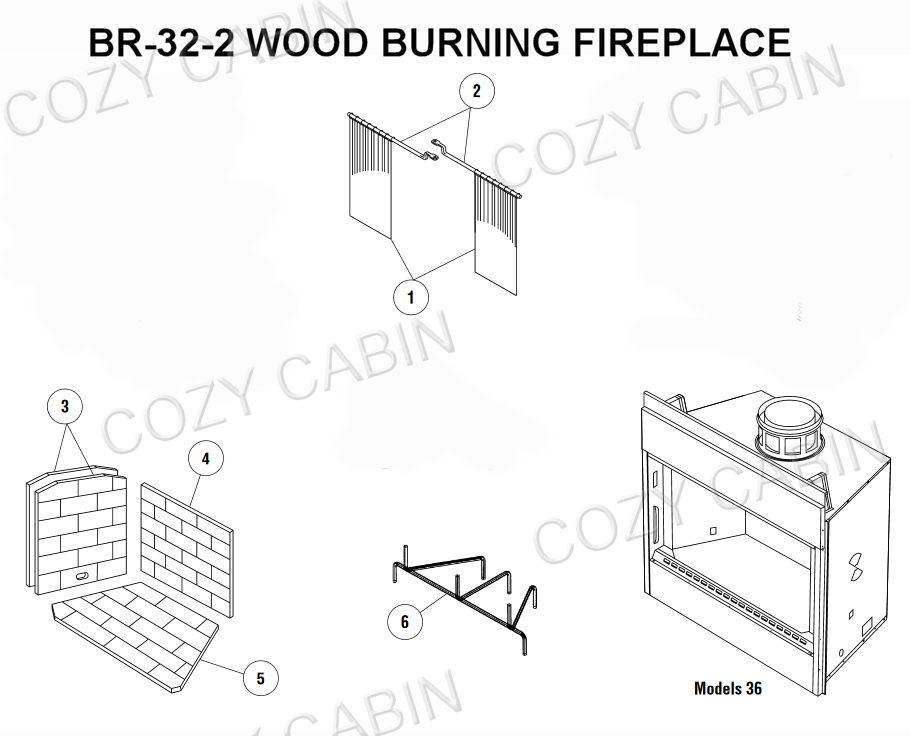 WOOD BURNING FIREPLACE (BR-36-2) #BR-36-2
